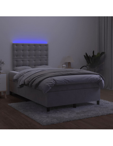 Letto a Molle Materasso e LED Grigio Chiaro 120x190 cm Velluto