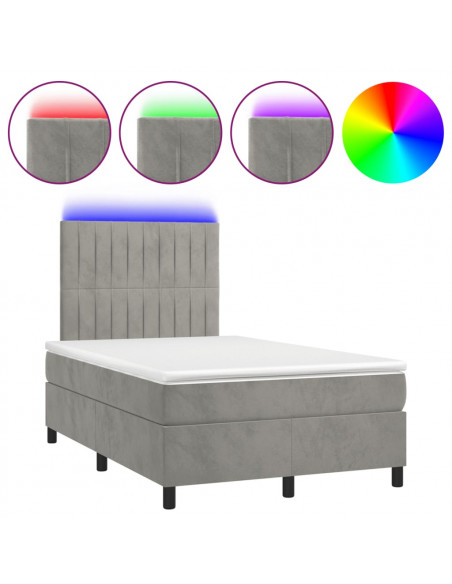 Letto a Molle Materasso e LED Grigio Chiaro 120x190 cm Velluto