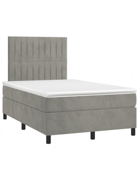 Letto a Molle Materasso e LED Grigio Chiaro 120x190 cm Velluto