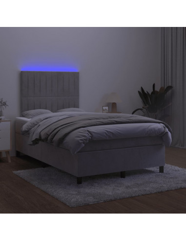 Letto a Molle Materasso e LED Grigio Chiaro 120x190 cm Velluto