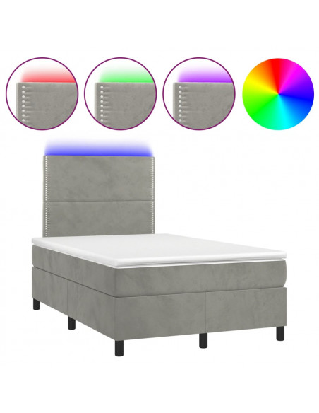 Letto a Molle Materasso e LED Grigio Chiaro 120x190 cm Velluto