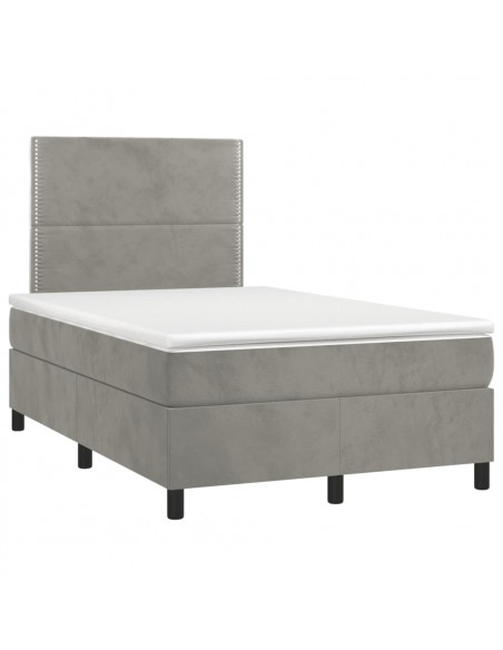Letto a Molle Materasso e LED Grigio Chiaro 120x190 cm Velluto
