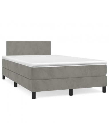 Letto a Molle Materasso e LED Grigio Chiaro 120x190 cm Velluto