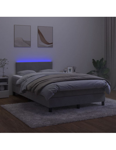 Letto a Molle Materasso e LED Grigio Chiaro 120x190 cm Velluto