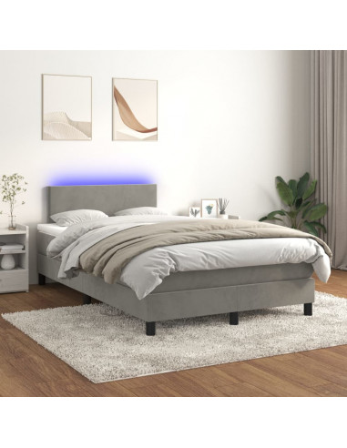 Letto a Molle Materasso e LED Grigio Chiaro 120x190 cm Velluto