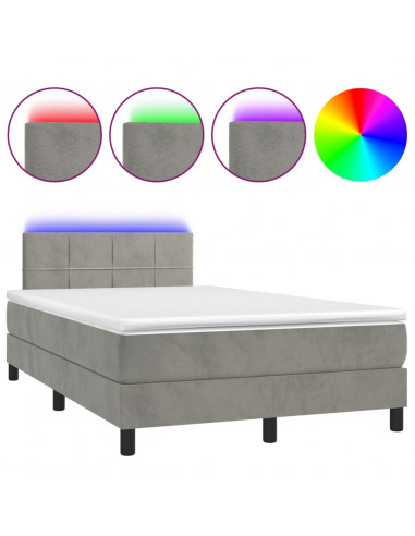 Letto a Molle Materasso e LED Grigio Chiaro 120x190 cm Velluto