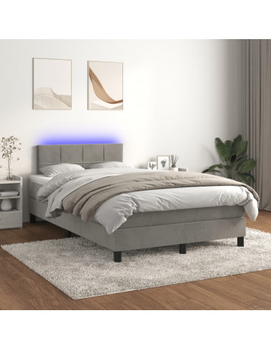 Letto a Molle Materasso e LED Grigio Chiaro 120x190 cm Velluto