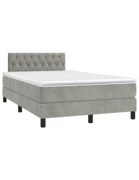 Letto a Molle Materasso e LED Grigio Chiaro 120x190 cm Velluto