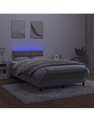 Letto a Molle Materasso e LED Grigio Chiaro 120x190 cm Velluto