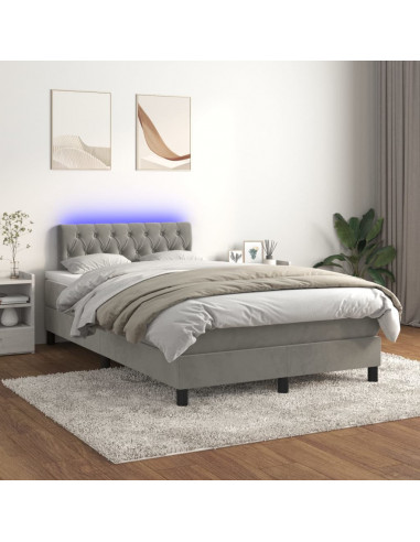 Letto a Molle Materasso e LED Grigio Chiaro 120x190 cm Velluto