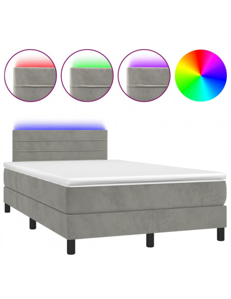 Letto a Molle Materasso e LED Grigio Chiaro 120x190 cm Velluto