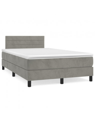 Letto a Molle Materasso e LED Grigio Chiaro 120x190 cm Velluto