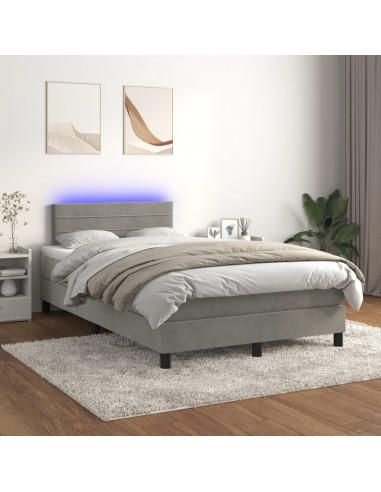 Letto a Molle Materasso e LED Grigio Chiaro 120x190 cm Velluto