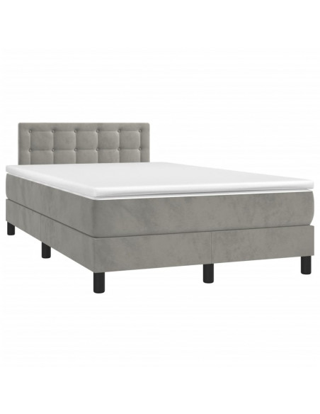 Letto a Molle Materasso e LED Grigio Chiaro 120x190 cm Velluto