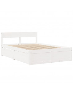 Letto Cassetti e Materasso Bianco 120x190cm Legno Massello Pino 2