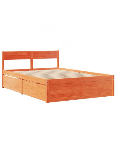 Letto Cassetti e Materasso Marrone Cera 120x190cm Massello Pino