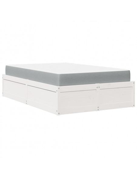 Letto con Materasso Bianco 120x190 cm in Legno Massello di Pino