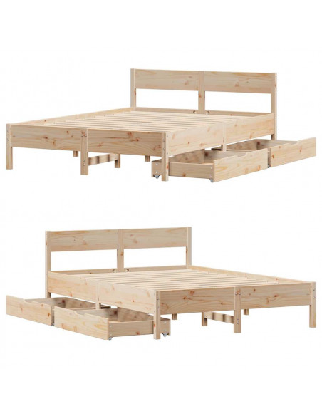 Letto senza Materasso 135x190 cm in Legno Massello di Pino