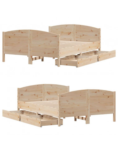 Letto senza Materasso 135x190 cm in Legno Massello di Pino