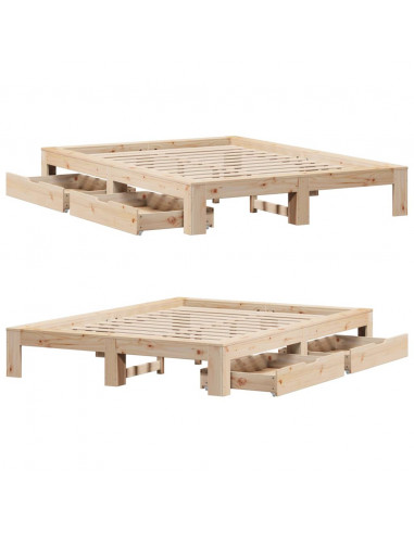 Letto senza Materasso 140x190 cm in Legno Massello di Pino