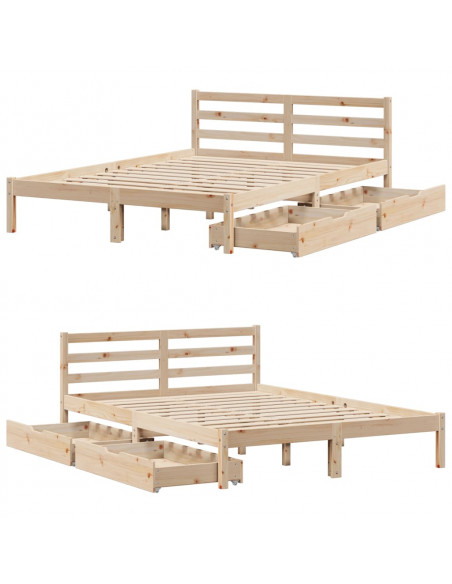 Letto senza Materasso 140x190 cm in Legno Massello di Pino