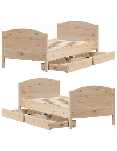 Letto senza Materasso 90x190 cm in Legno Massello di Pino