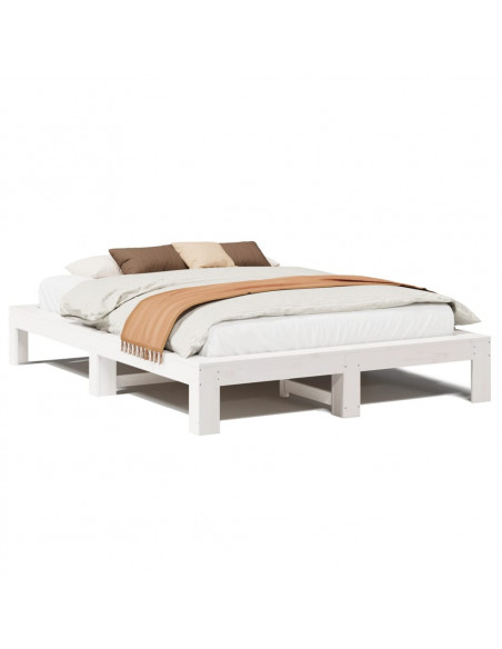 Letto senza Materasso Bianco 140x190 cm Legno Massello di Pino