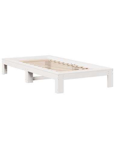 Letto senza Materasso Bianco 90x190 cm in Legno Massello Pino