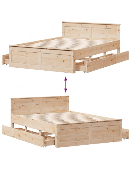 Letto senza Materasso con Testiera 160x200 cm in Legno di Pino