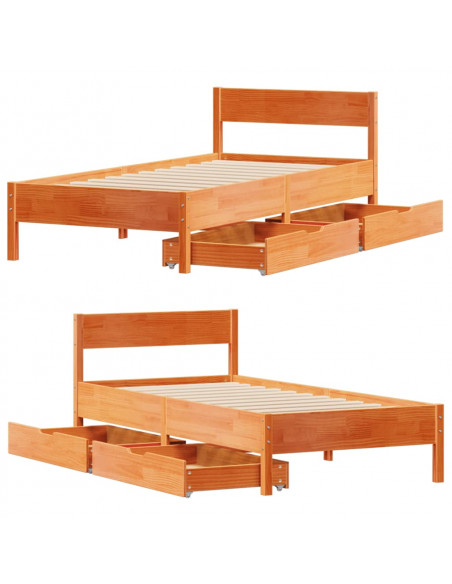 Letto senza Materasso Marrone Cera 100x200 cm in Legno di Pino