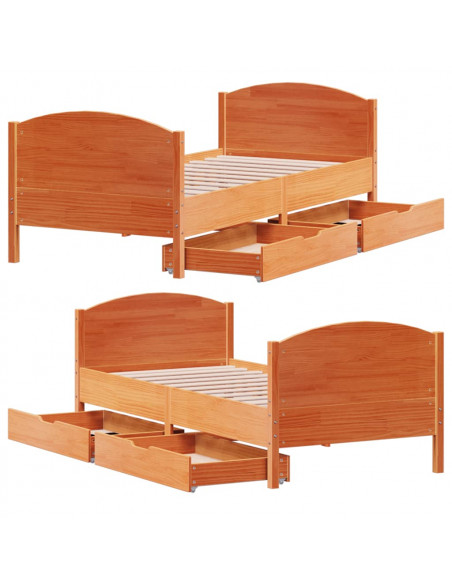 Letto senza Materasso Marrone Cera 100x200 cm in Legno di Pino