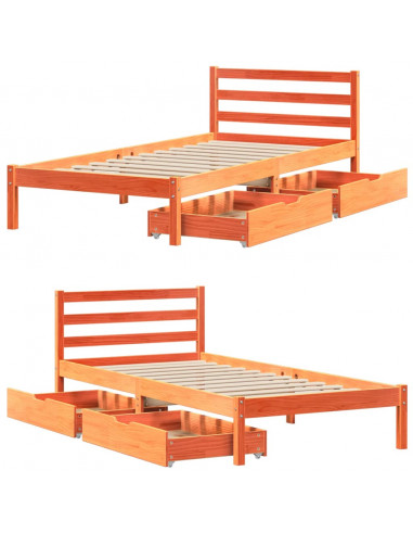 Letto senza Materasso Marrone Cera 100x200 cm in Legno di Pino