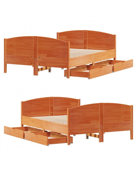 Letto senza Materasso Marrone Cera 120x200 cm in Legno di Pino