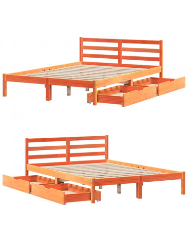 Letto senza Materasso Marrone Cera 135x190 cm in Legno di Pino