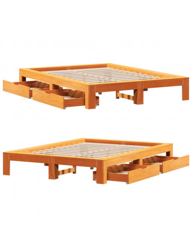 Letto senza Materasso Marrone Cera 140x190 cm in Legno di Pino