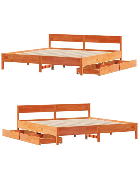 Letto senza Materasso Marrone Cera 180x200 cm in Legno di Pino