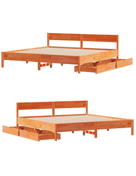 Letto senza Materasso Marrone Cera 200x200 cm in Legno di Pino