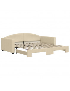 Divano Letto con Letto Estraibile Crema 100x200 cm in Tessuto 2