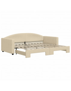 Divano Letto con Letto Estraibile Crema 90x200 cm in Tessuto 2