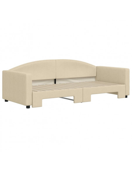 Divano Letto con Letto Estraibile Crema 90x200 cm in Tessuto