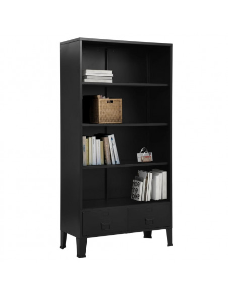 Libreria Industriale Nera 90x40x180 cm in Acciaio