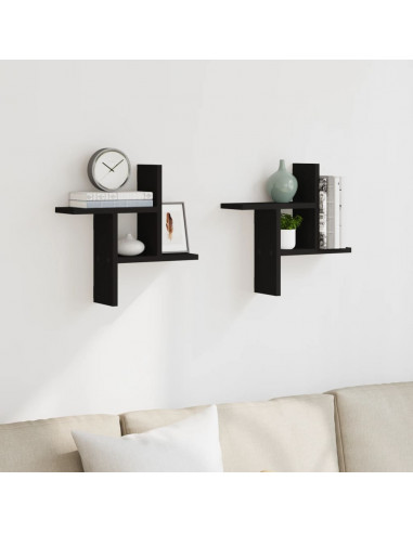 Mensole da Parete 2pz Nere 38x12x38 cm in Truciolato