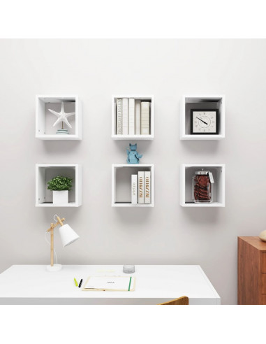 Mensole Parete a Cubo 6 pz Bianche 30x15x30 cm
