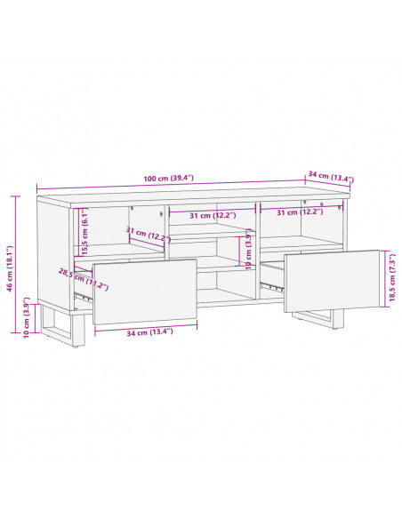 Mobile Porta TV 100x34x46 cm in Legno Massello di Acacia