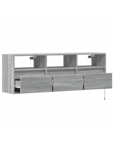 Mobile TV a Parete con Luci LED Grigio Sonoma 130x31x45 cm