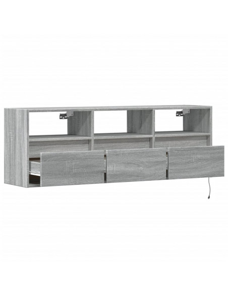 Mobile TV a Parete con Luci LED Grigio Sonoma 130x31x45 cm