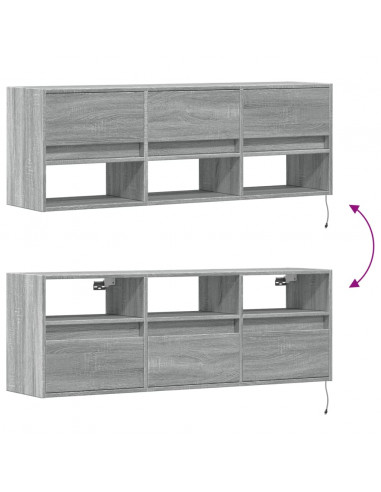 Mobile TV a Parete con Luci LED Grigio Sonoma 130x31x45 cm