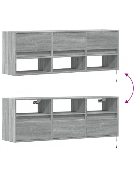 Mobile TV a Parete con Luci LED Grigio Sonoma 130x31x45 cm