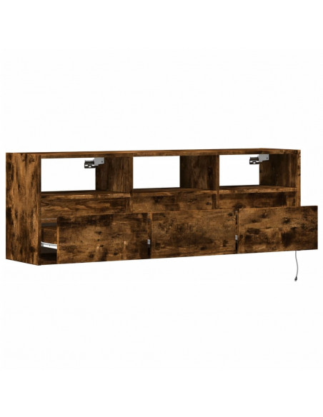 Mobile TV a Parete con Luci LED Rovere Fumo 130x31x45 cm