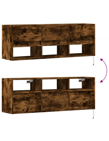 Mobile TV a Parete con Luci LED Rovere Fumo 130x31x45 cm